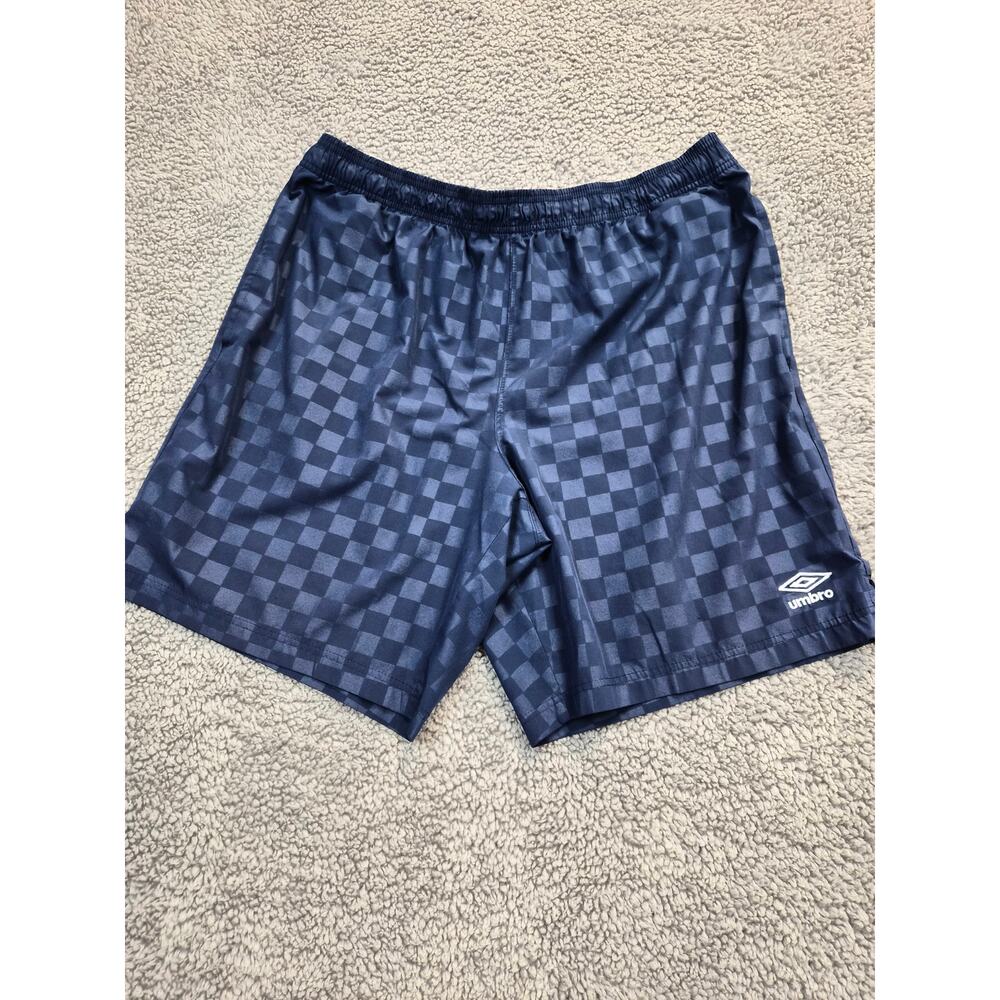 Umbro Athletic Shorts Men's Size XL Navy Blue Checkered Drawstring (0647)